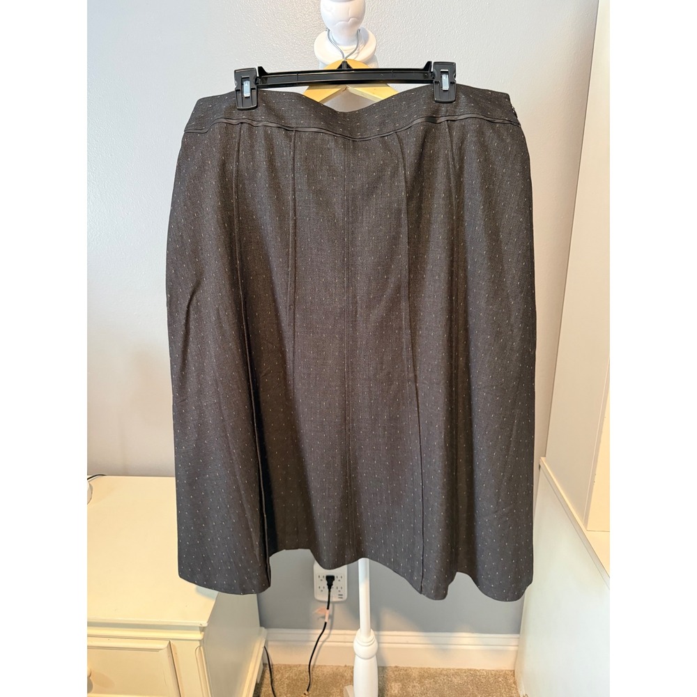Kim Rogers Signature Gray Dash Pinstripe A-Line Midi Skirt Womens 16 Side Zip